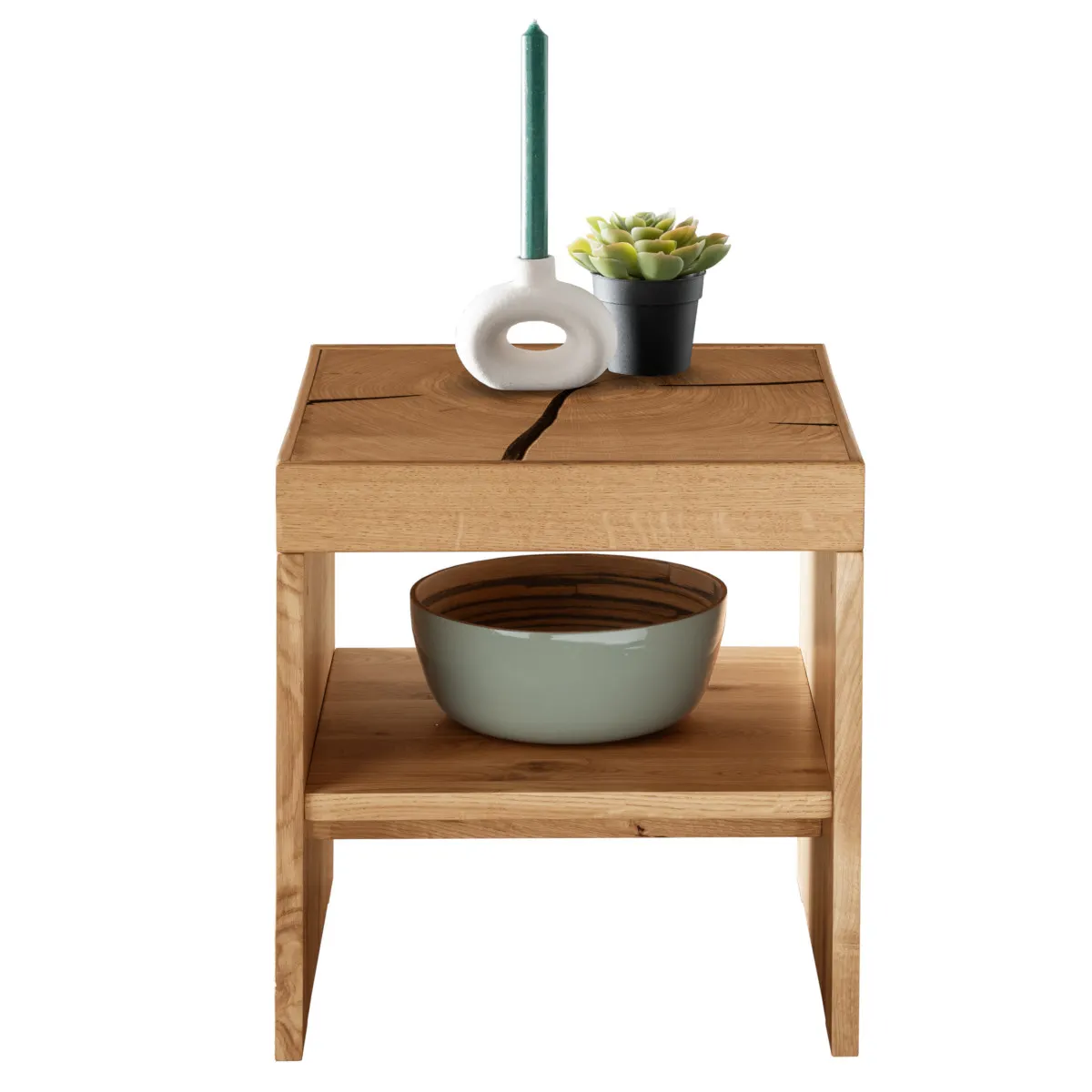 Stolik dębowy drewniany PRESENT 42x42 z półką