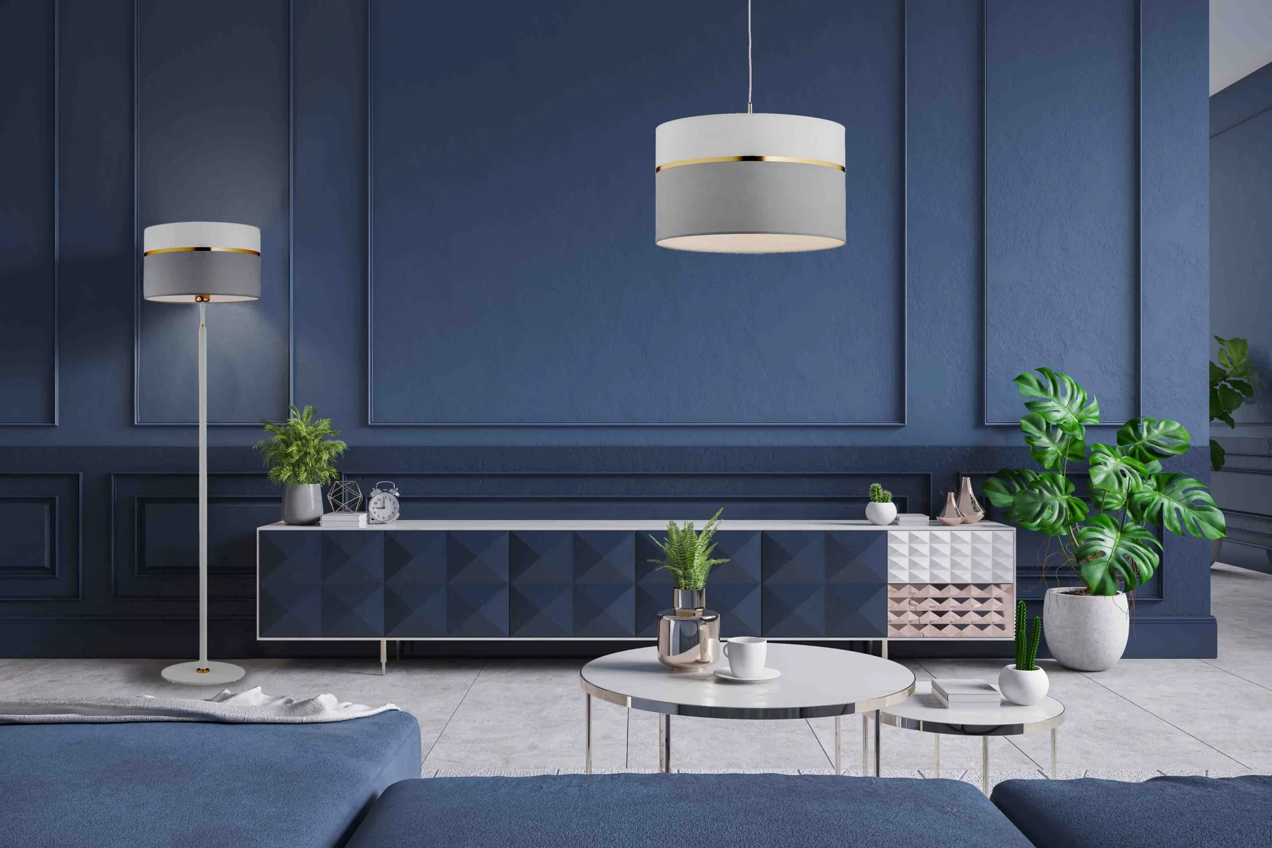 Lampa stojąca KASER szaro-biała ze złotym dekorem 156 cm - 4287