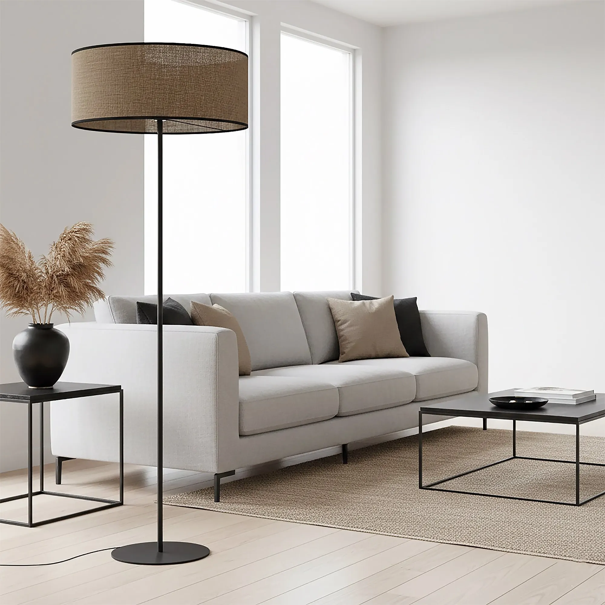 sofa, lampa, salon, kanapa, stolik