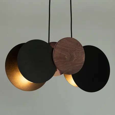 Lampa wisząca TOLA 2 czarna ciemnobrązowy efekt drewna - SI_40892