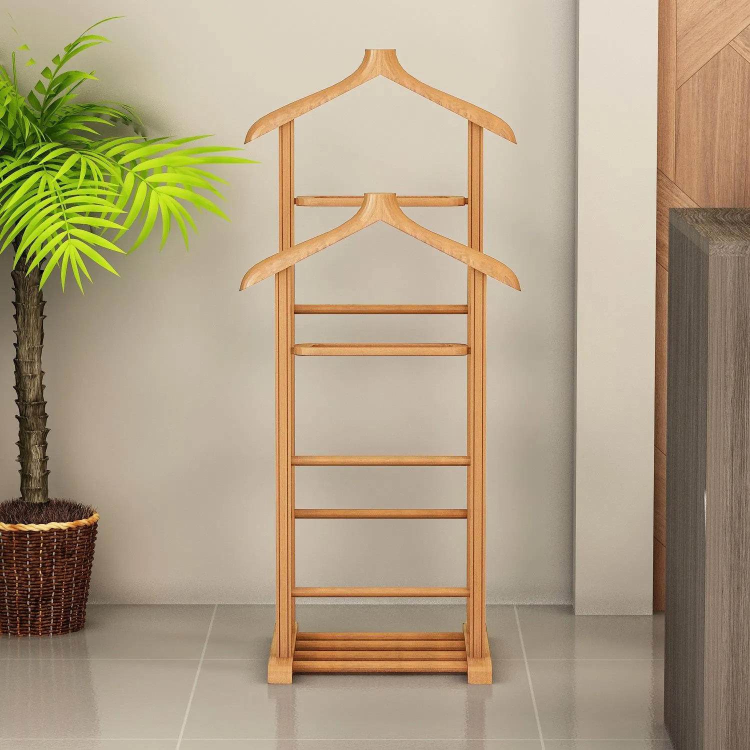 Wieszak stojący drewniany na ubrania BETA DOUBLE 120 cm naturalny — zdjęcie 4