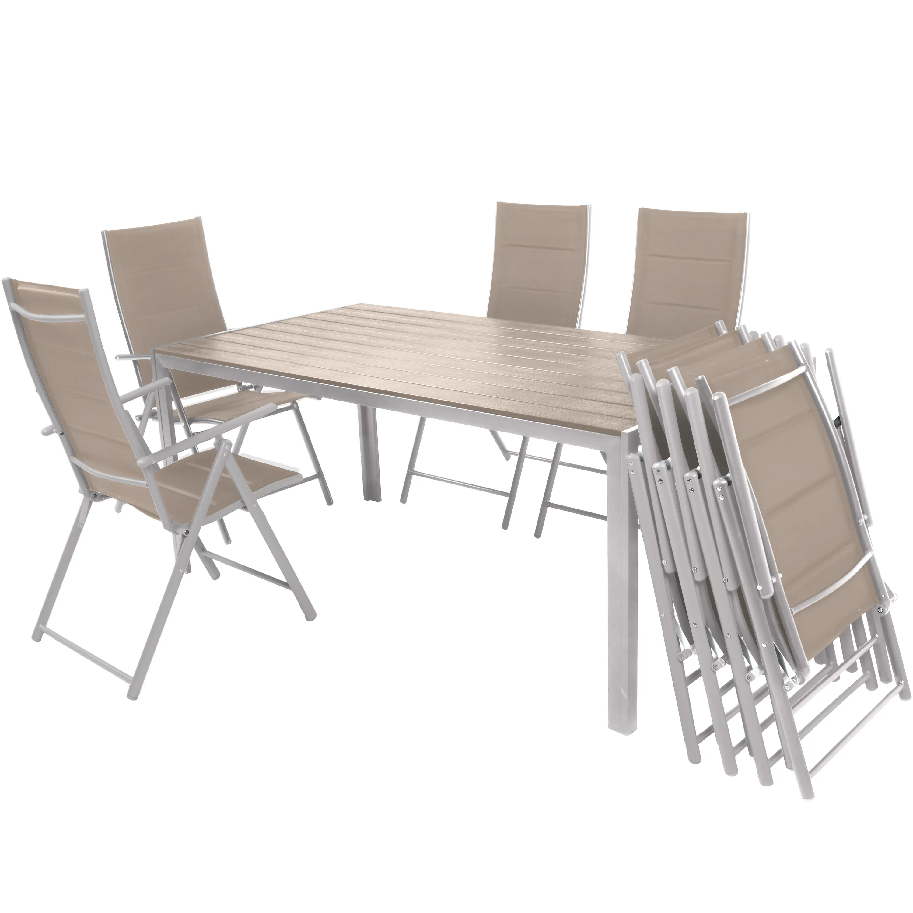 Zestaw Mebli Luxury stół 180x90cm + 8 składanych krzeseł beżowo-srebrny - DLG_95604
