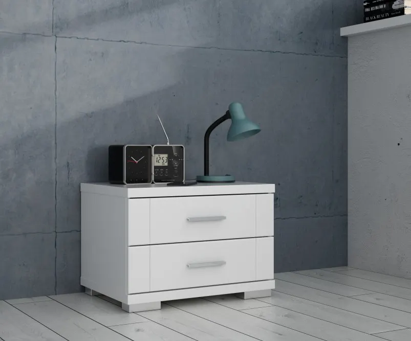 Szafka nocna z 2 szufladami SNOW - biały, chrom - SNWK02-C50