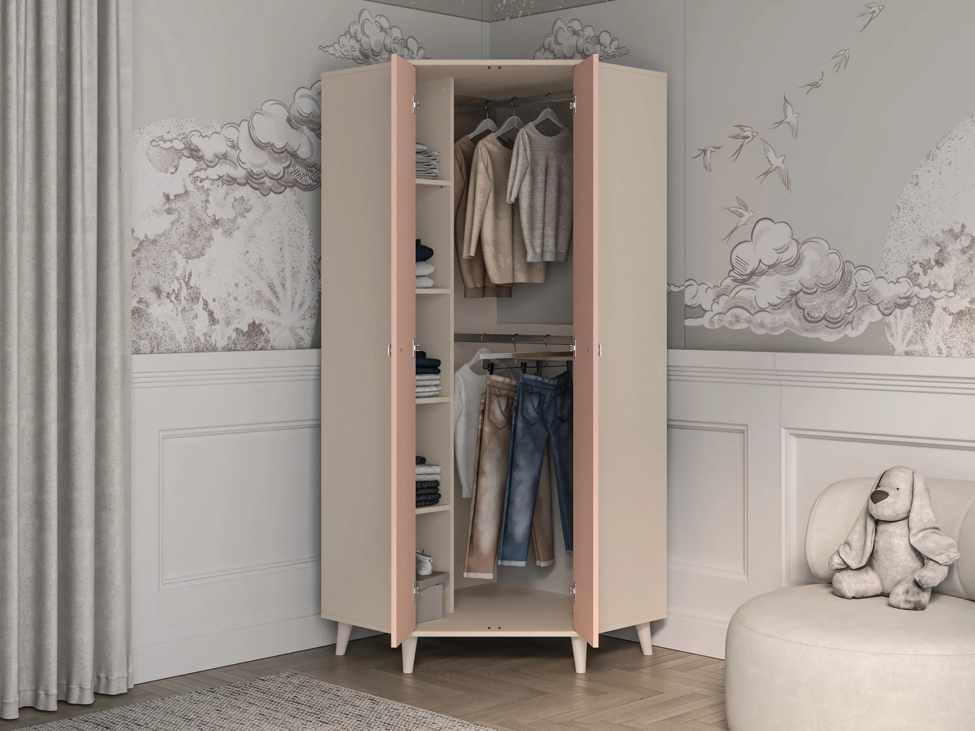 Szafa narożna 2-drzwiowa MEVEL 01 piasek pustyni, różowy - 1MEVE01-001