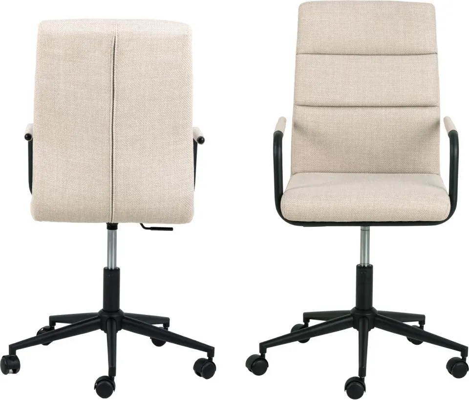 image fotel biurowy, obrotowy, metalowy stelaż, podstawa z kółkami, tkanina beżowa