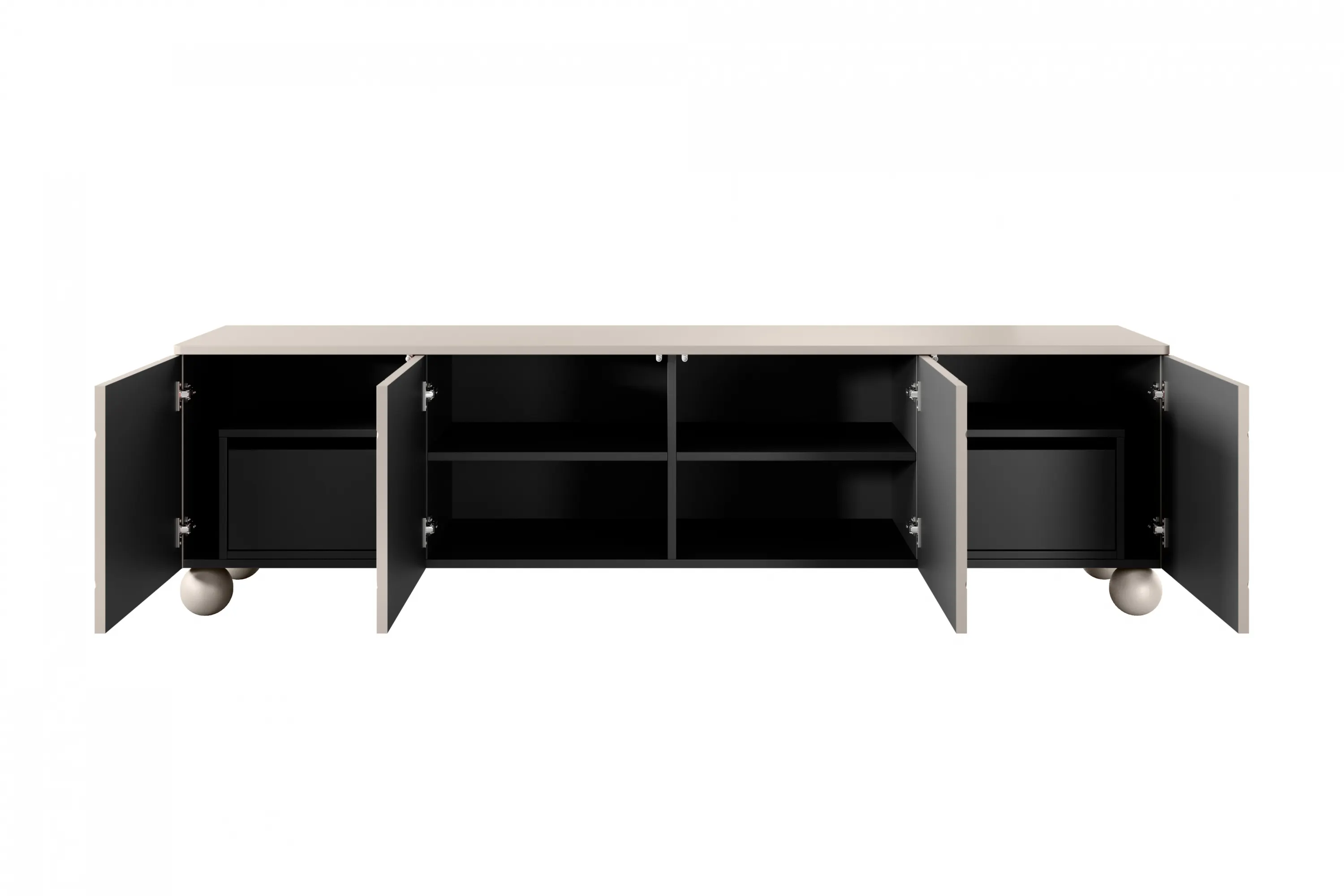 Szafka RTV 4-drzwiowa z 2 szufladami SONATIA 200cm cashmere nogi kule — zdjęcie 4