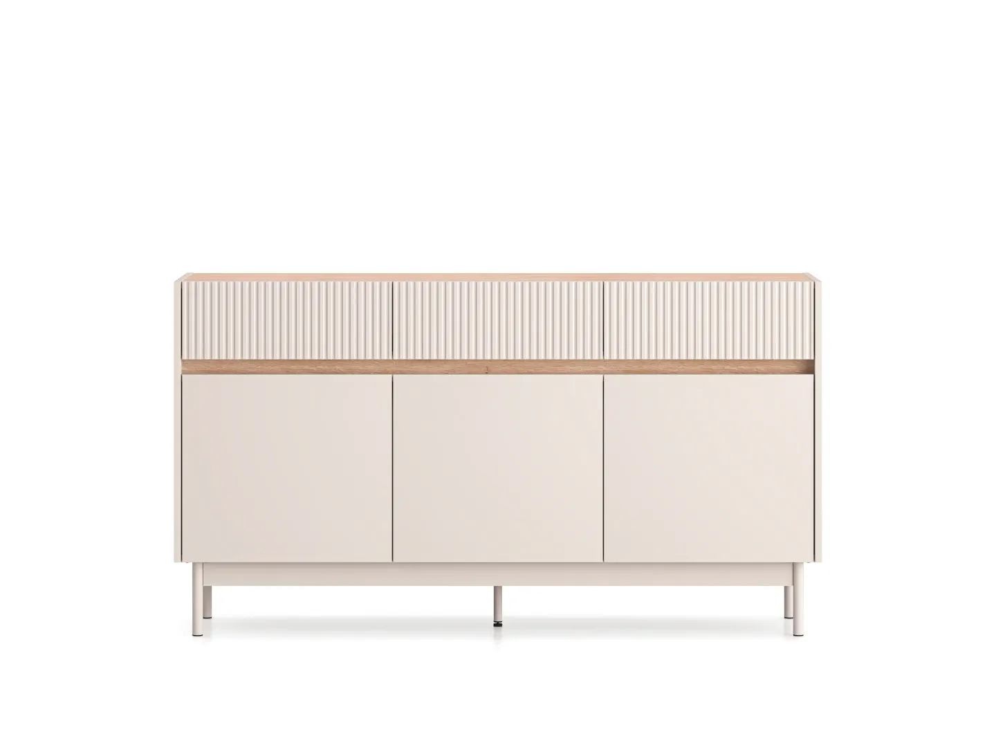 Komoda 3-drzwiowa z szufladami DUNEA 154x85 ryflowana kaszmir - dąb cremona