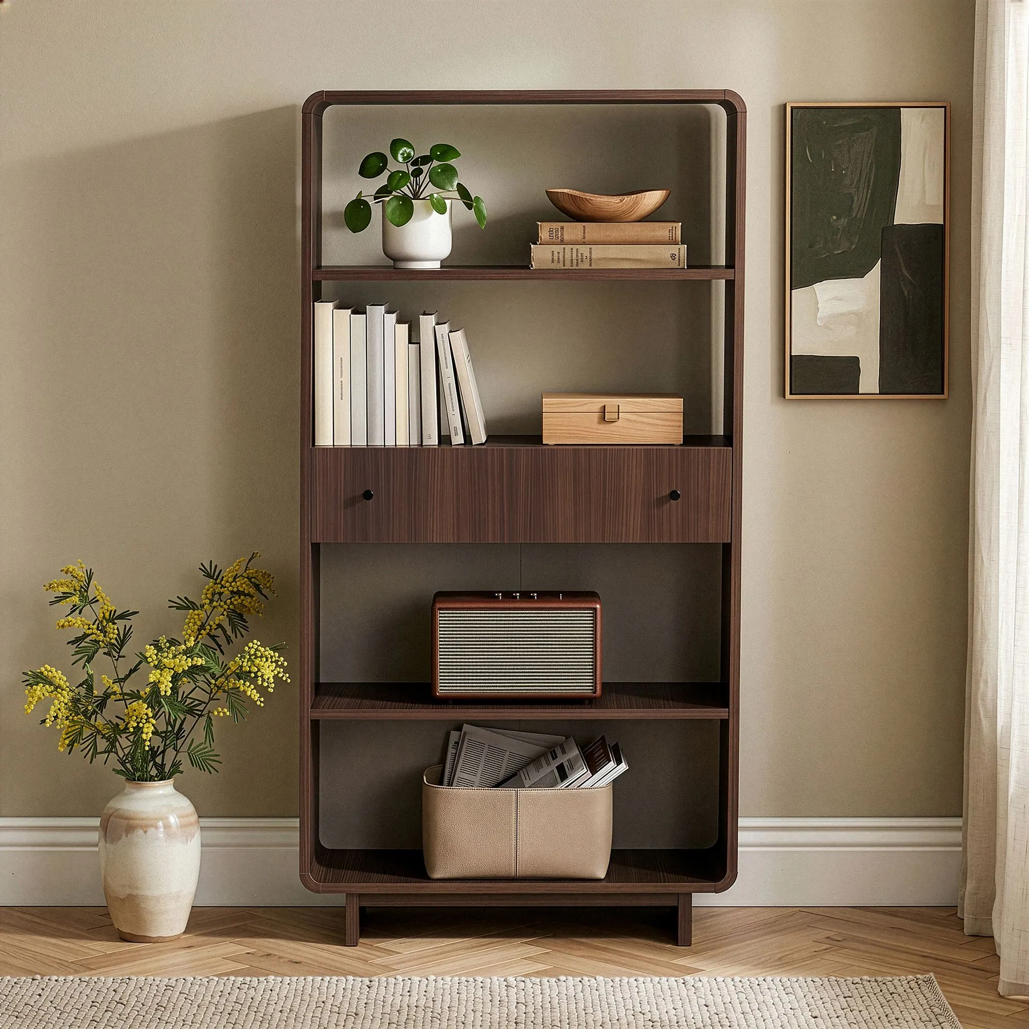 Regał otwarty SENZA z szufladą 78 cm orzech Milano - ASI_632NRD1118