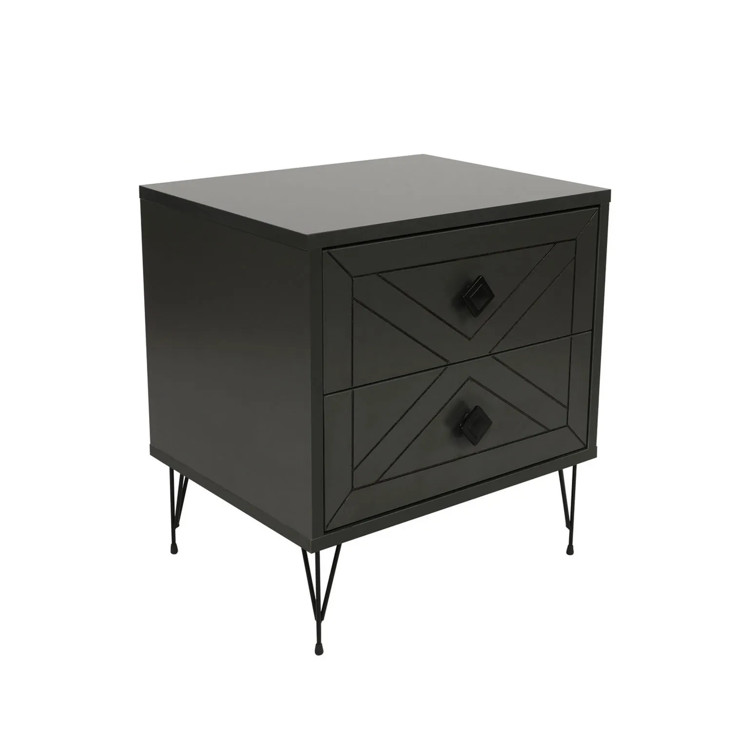 Szafka nocna z 2 szufladami LUNA frezowany front metalowe nóżki antracytowa Meble, Szuflada, Szafka, Kredens