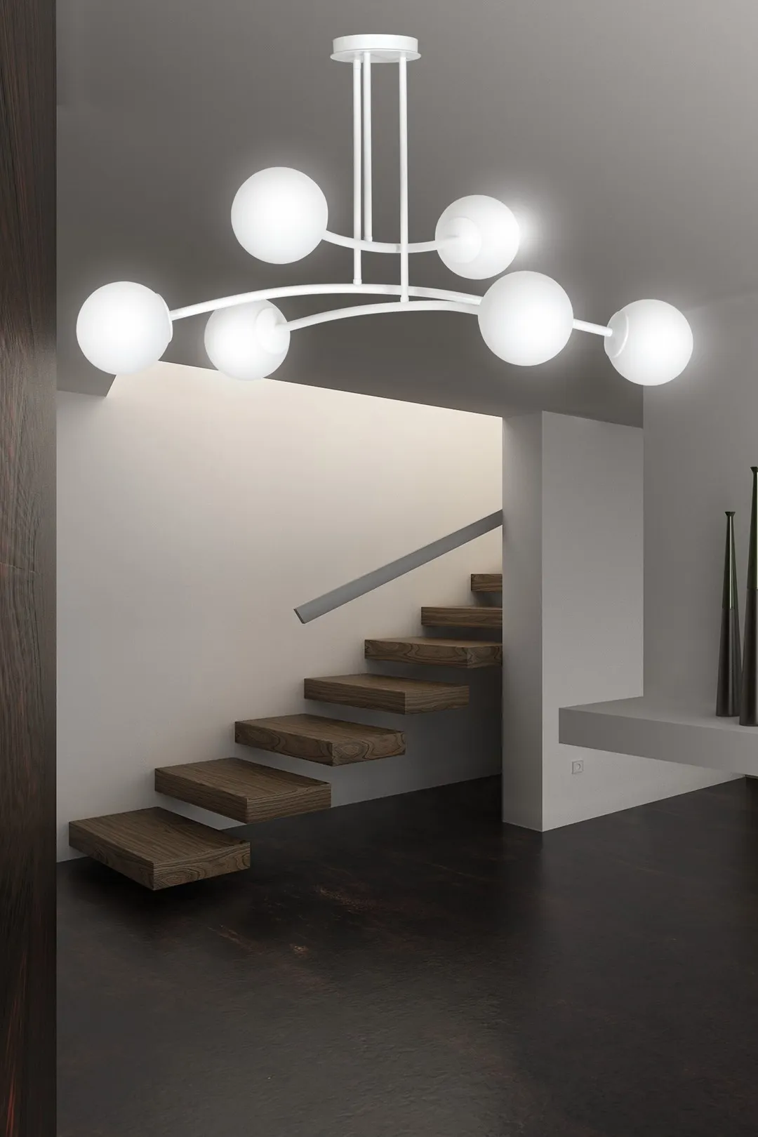 lampa wisząca, kula LED, metalowa rama, białe kule, nowoczesny design