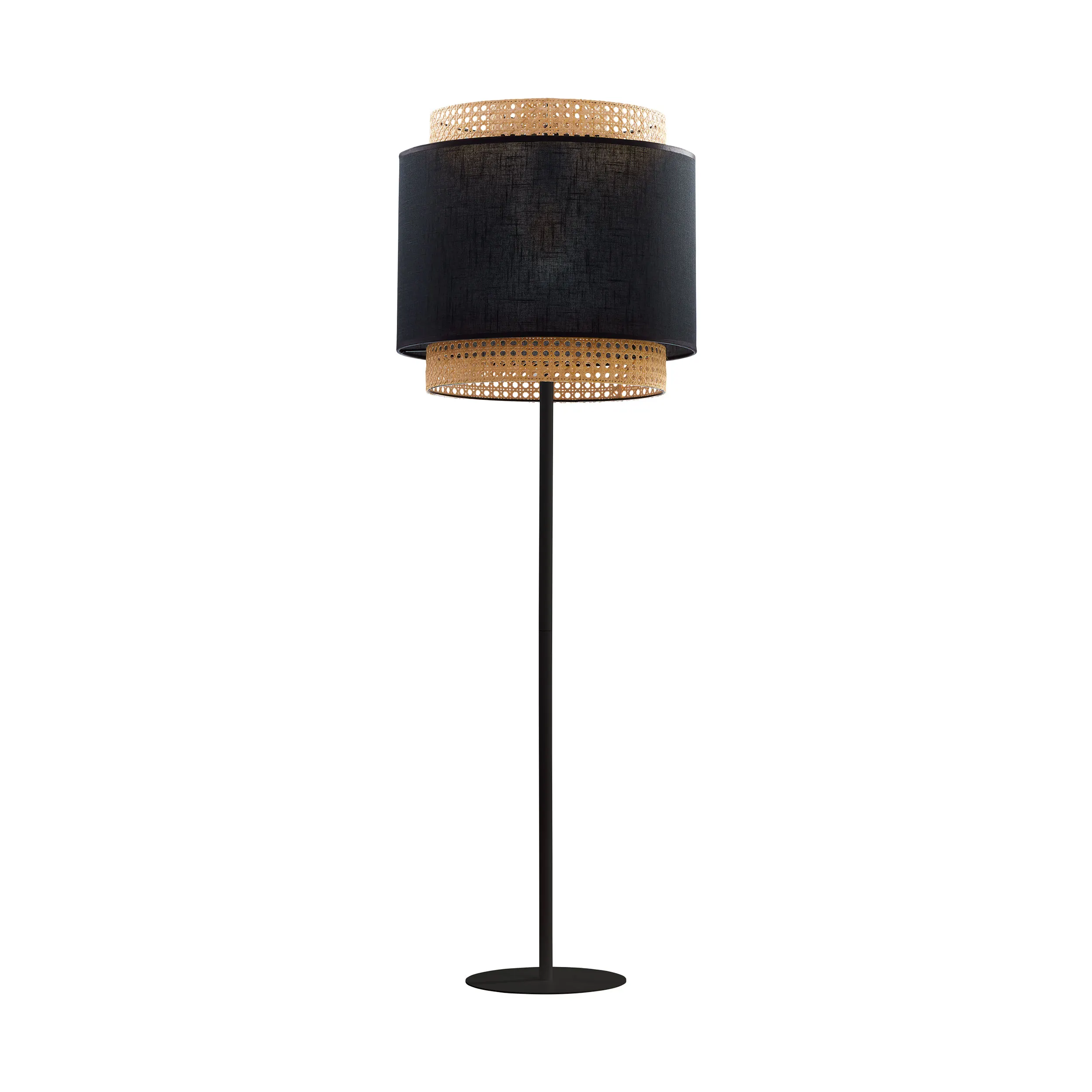 Lampa podłogowa BOHO czarna z brązowym kloszem z plecionki 153x38cm