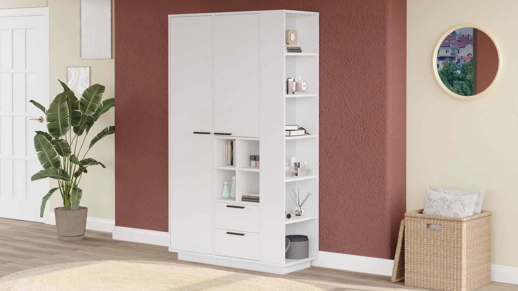 Szafa 2-drzwiowa FR1-W z 2 szufladami i półkami 110 cm biała - ASI_956LCS1174