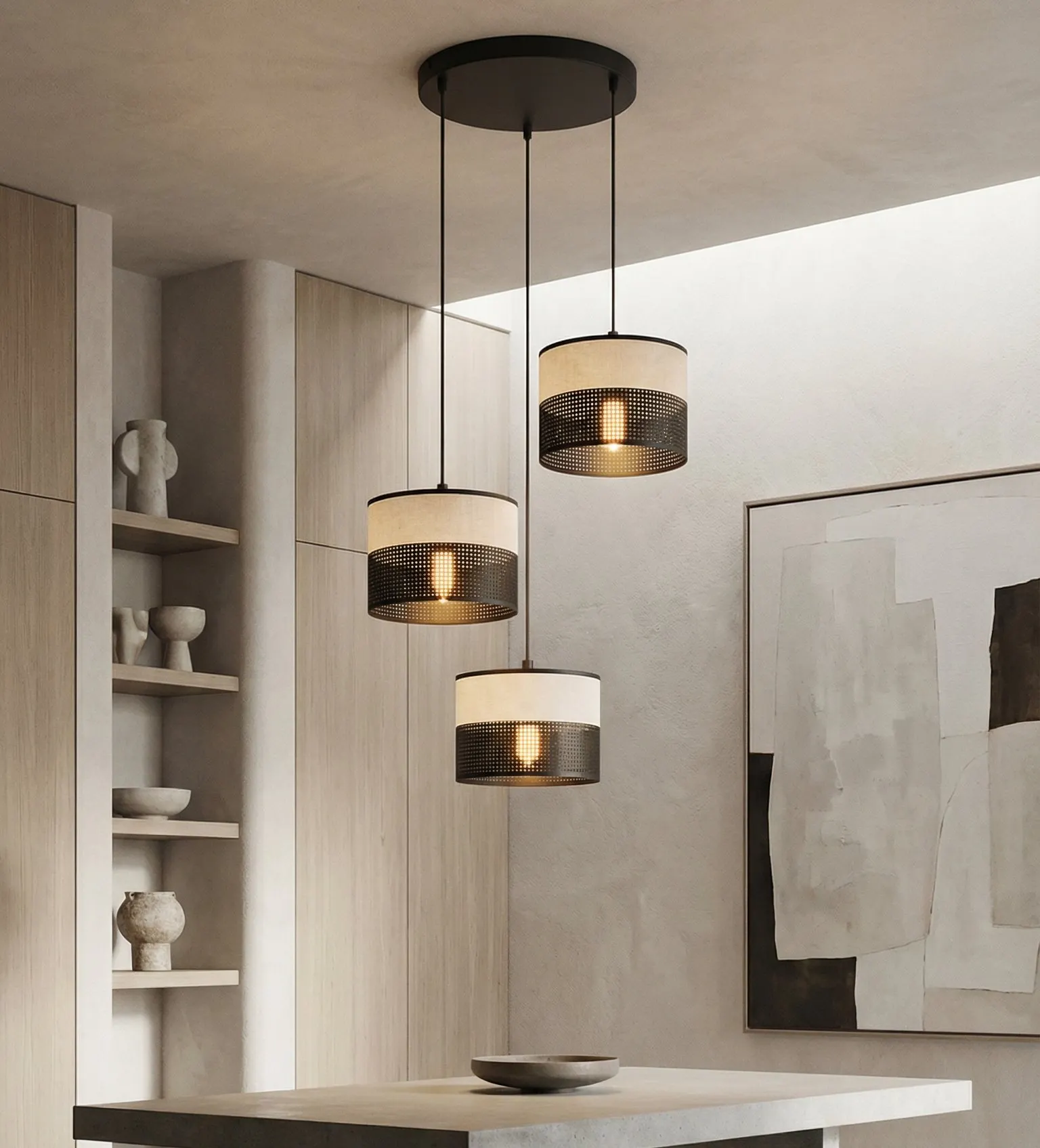Lampa wisząca KARBON 3 BL GRAY PREMIUM z abażurami szara czarna - 1652/3PREM