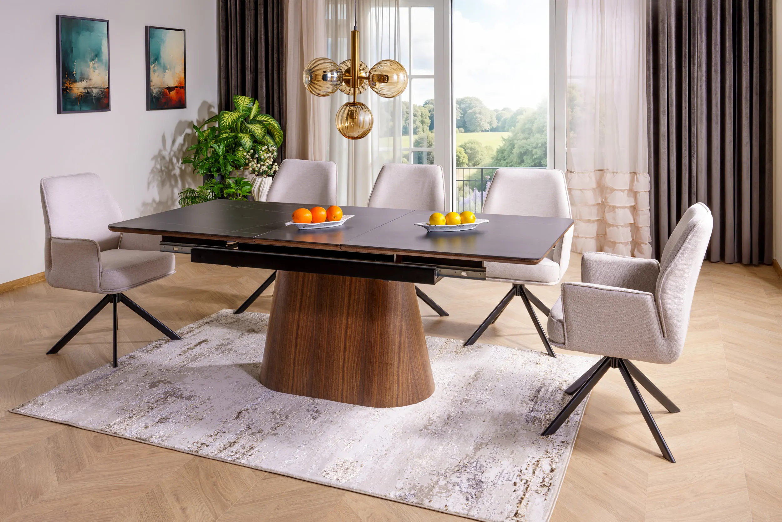 Stół rozkładany ceramiczny MONACO 90x160(200) czarny mat stelaż orzech - MONACOCOR160