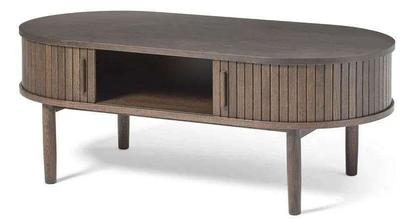 Stolik kawowy owalny META z półką i lamelami 60x120 cm dąb ciemny - UN_52823181