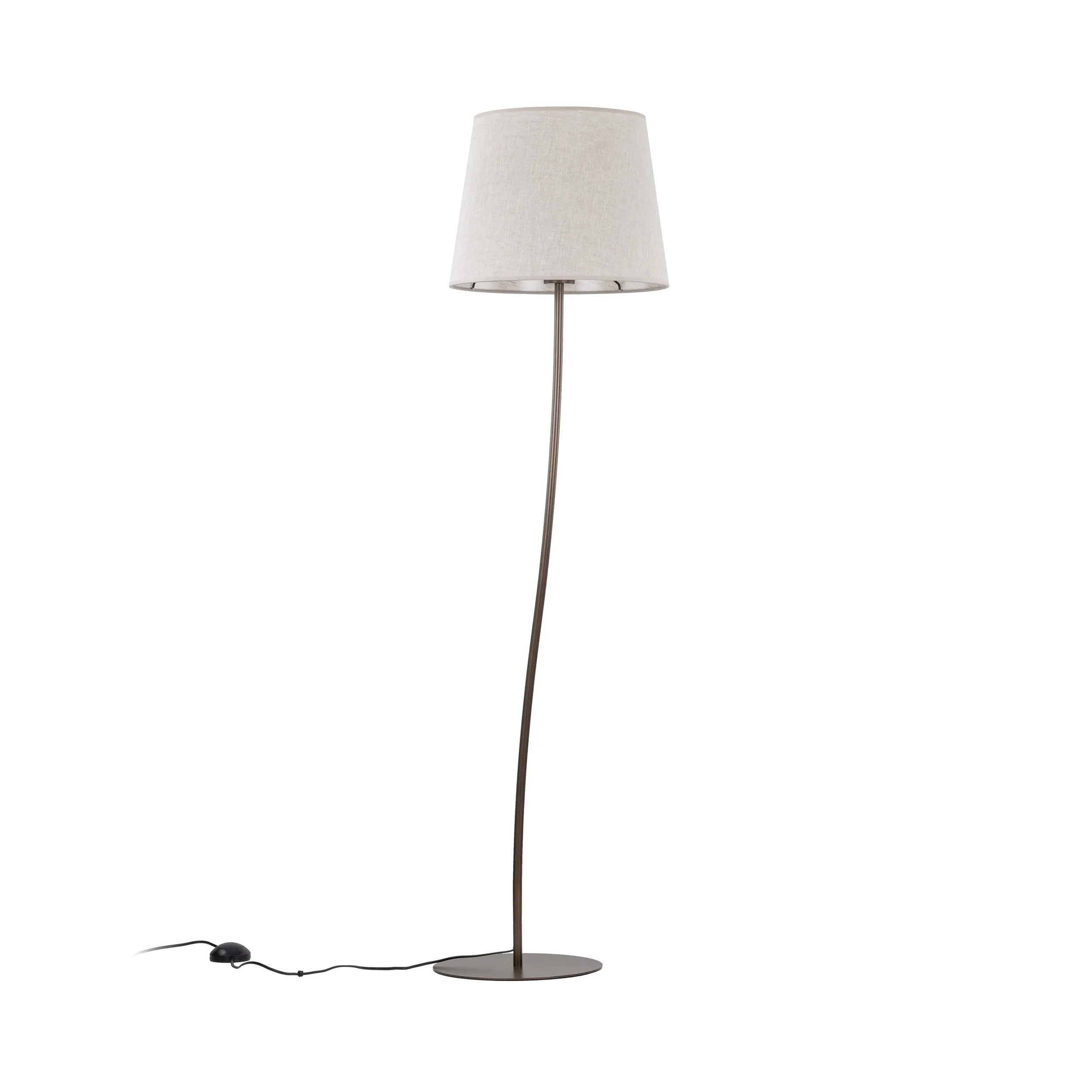 Lampa podłogowa NICOLA brązowa z abażurem z tkaniny okrągłym 150x44cm