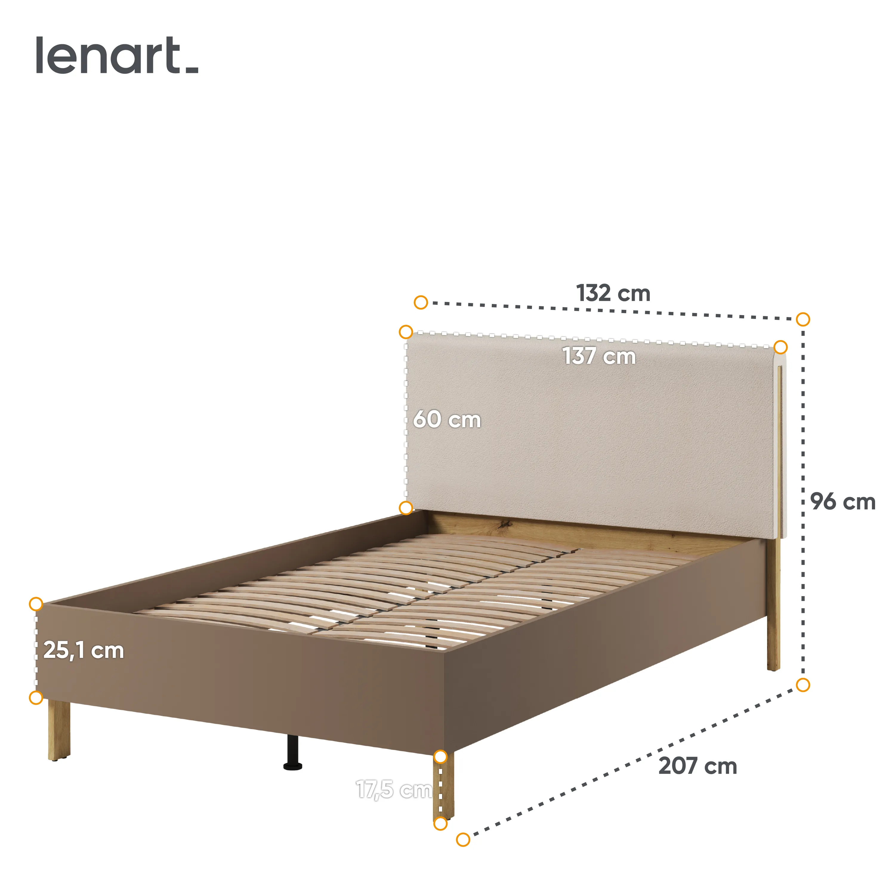 Łóżko ze stelażem Lenny LY-08 120x200 dąb artisan/beż/truflowy — zdjęcie 8