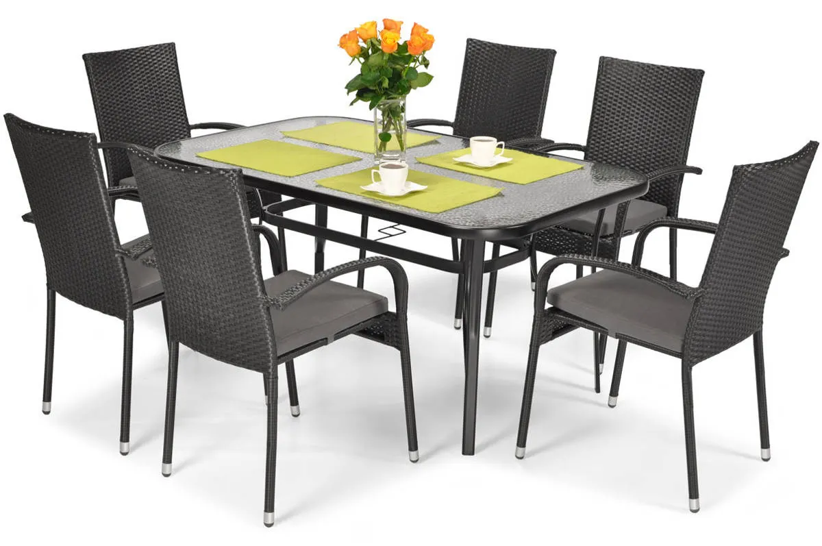 Zestaw ogrodowy jadalniany MALAGA 6-os technorattan czarny