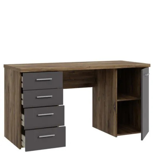 Biurko z szafką i szufladami NET106 145 cm dąb flagstaff/szary - MT926-M564