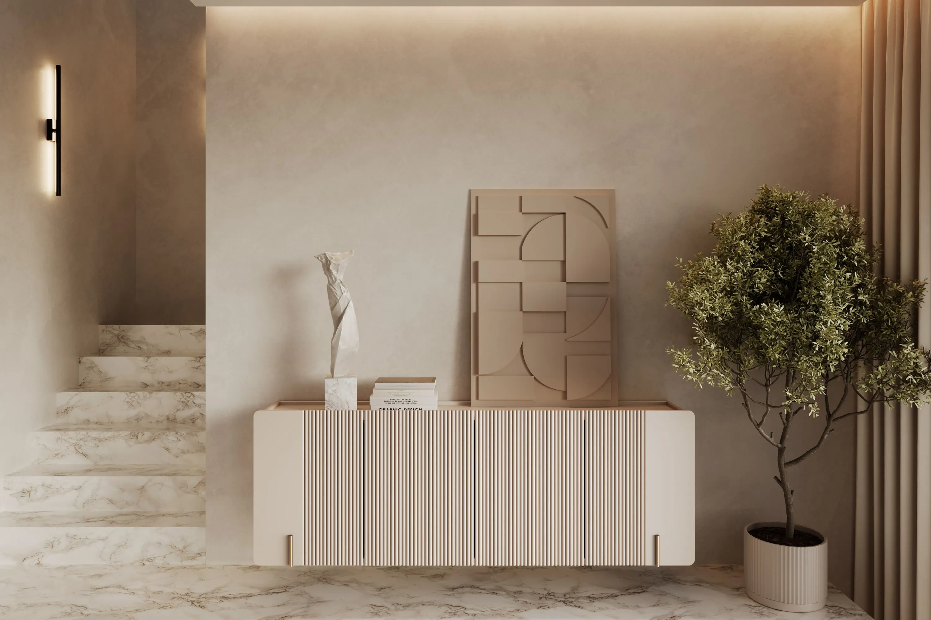 Komoda wisząca 4-drzwiowa MALMI 200cm - kaszmirowy - złoty - B_167021