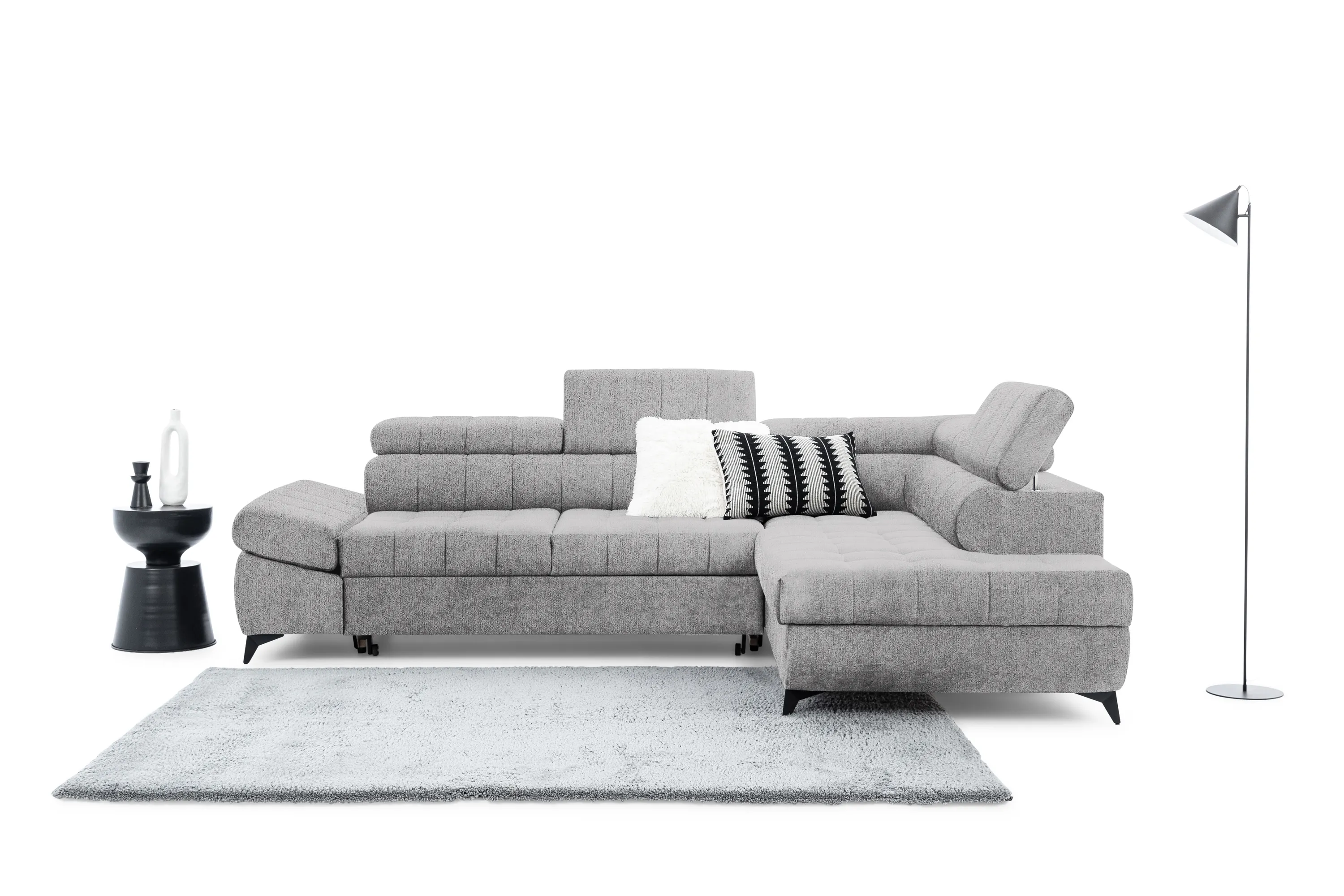 Narożnik prawostronny VALORIS L regulowane zagłówki i podłokietniki tkanina Perfect Harmony 80 jasnoszary - B_162924