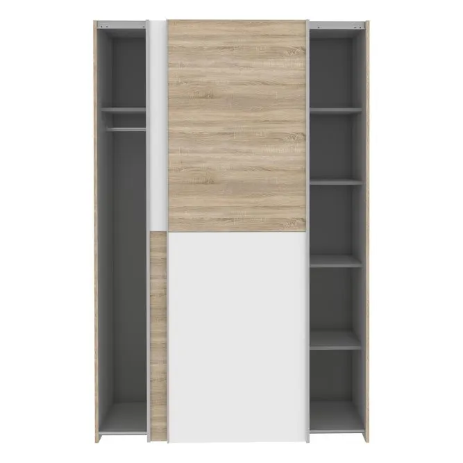 Szafa 2-drzwiowa OZZULA drążek i półki drzwi przesuwne 120cm dąb sonoma biały - OZLS722X10-Q45F