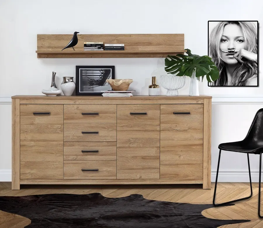 Komoda 3-drzwiowa z szufladami HAVANNA dąb postarzany - HVNK341-D67