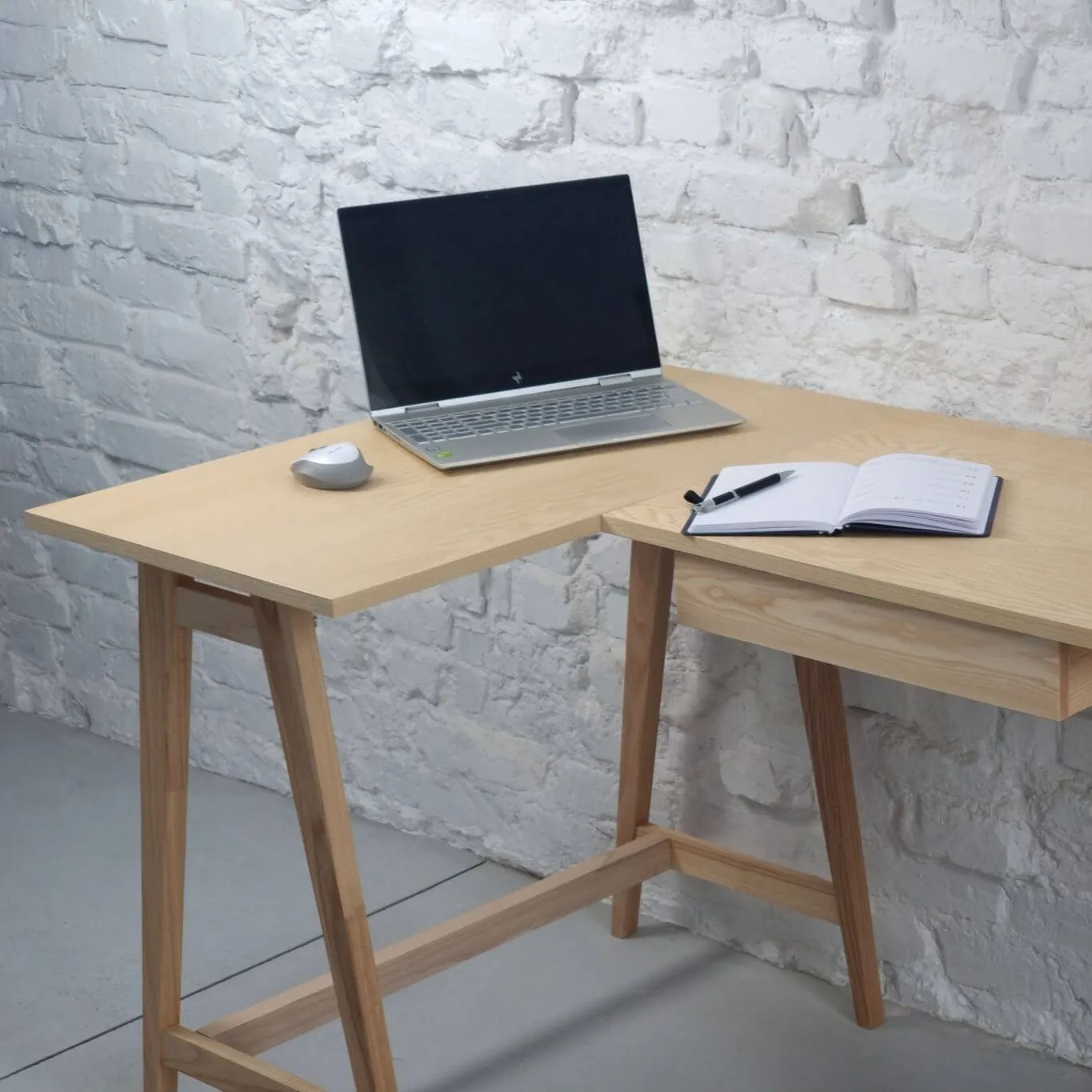 Biurko narożne z szufladą LUKA lewostronne 115x86 jesion naturalny - NRGB_CDLUK1WOOD_L