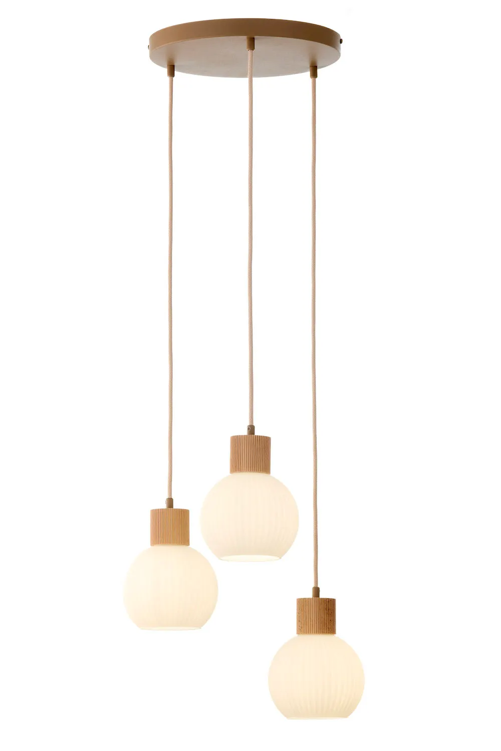 image lampa wisząca, kuleczki, wysięgnik drewniany, minimalistyczny, kuliste klosze