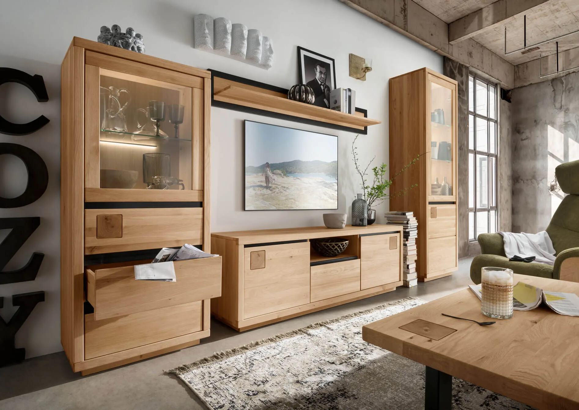 Stolik kawowy dębowy HALLOW 110x70 dąb olejowany, czarny - GK_1031591401