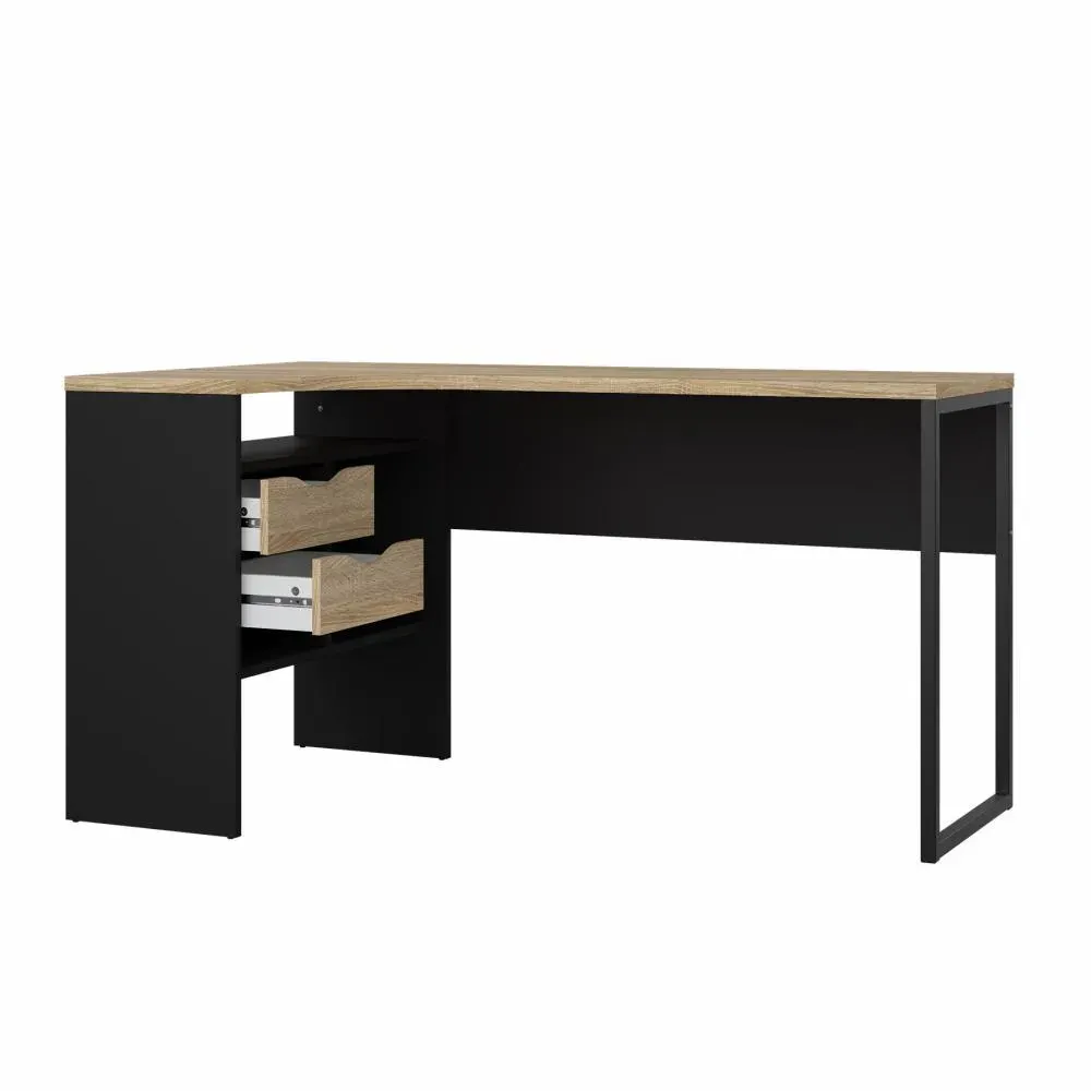 Narożne biurko z 2 szufladami FUNCTION PLUS 145cm czarny mat/dąb - TV_80118GMAK