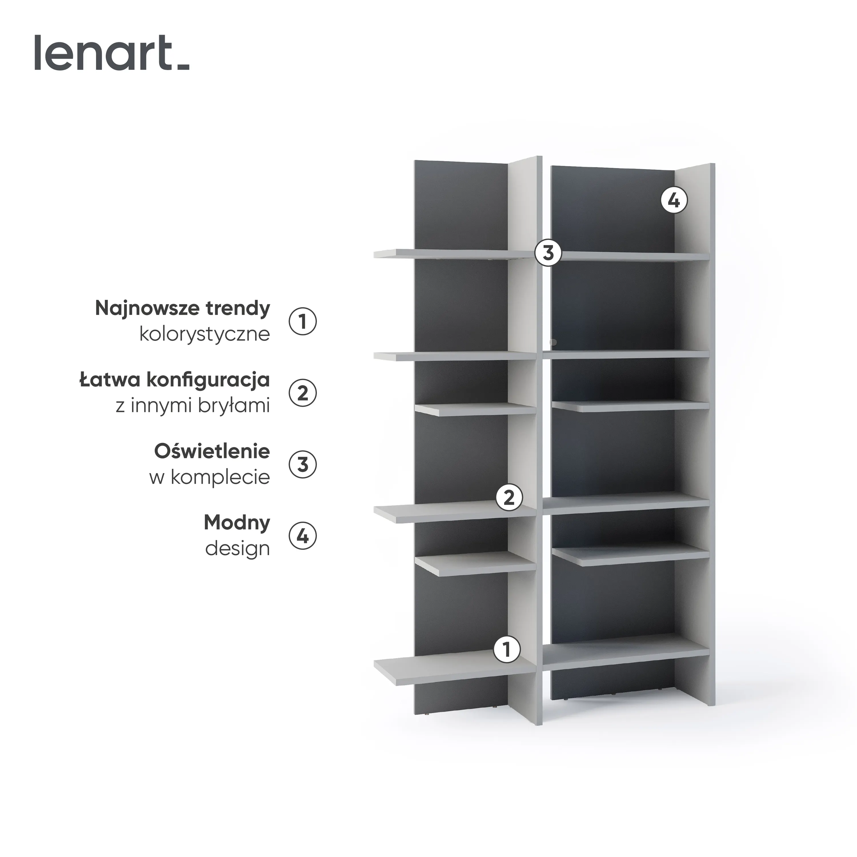 FITT FL-01P - regał prawy z oświetleniem - metalic ciemny/metalic jasny - FL1PMCJ