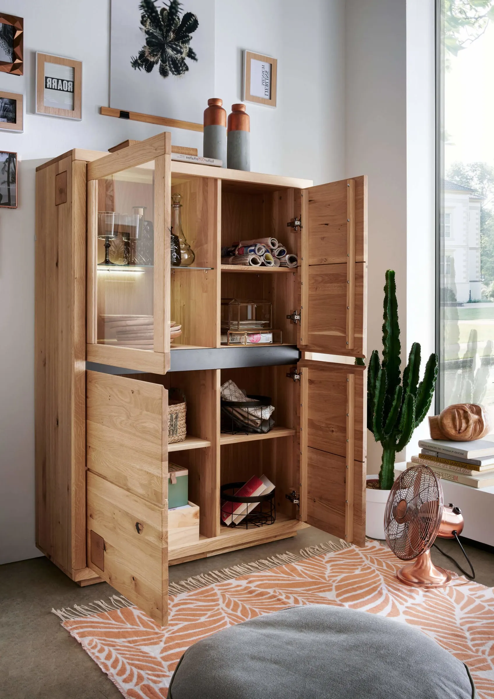 Kredens dębowy z przeszkleniem HALLOW 103x148 lewy - GK_1031596701