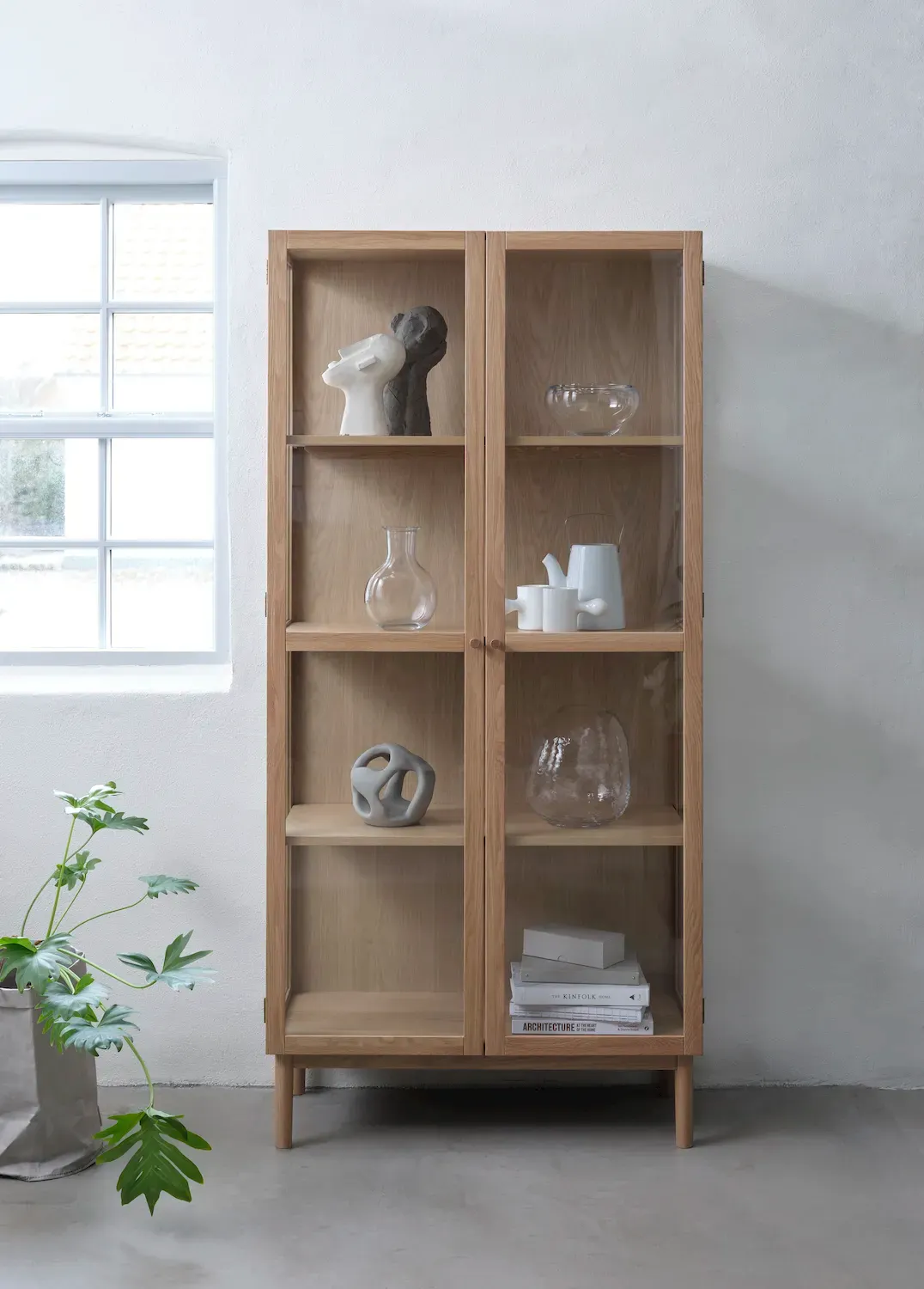 Witryna wysoka 2-drzwiowa ELBA z przeszklonymi drzwiami i bokami - dąb naturalny - UN_48480200