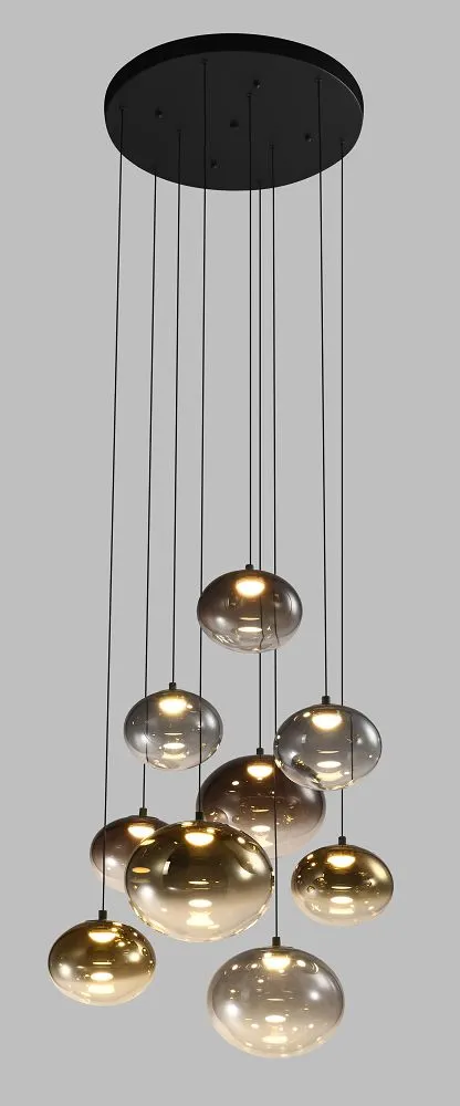 lampa wisząca, kule LED, zbiorowe żarówki, pendant lamp, kolor stalowy