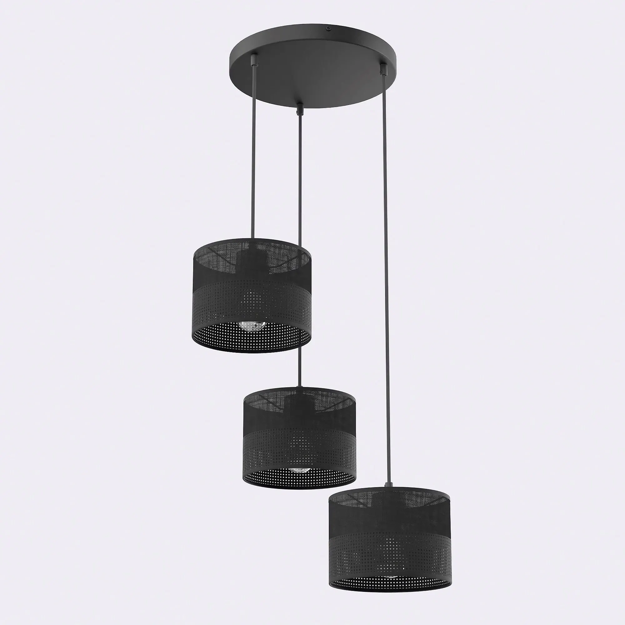 lampa wisząca, trzy-level, czarna, metal, perforowana