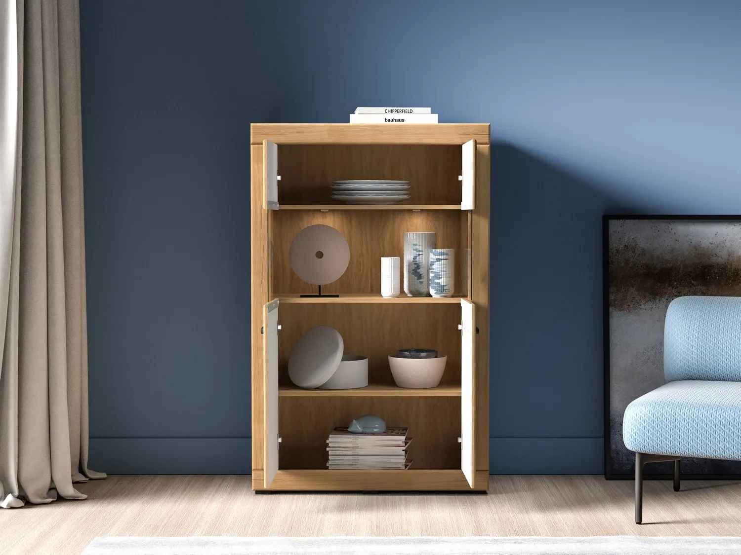 Witryna szklana 2-drzwiowa DORA 92x40x144 dąb evoke - 1DORA03-001