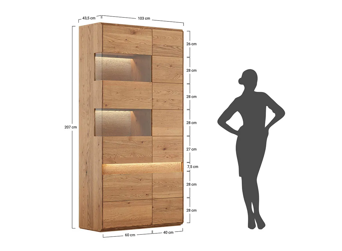 Witryna drewniana szklana DIVISIONE z oświetleniem lewa dąb olejowany - ZIDIV02L