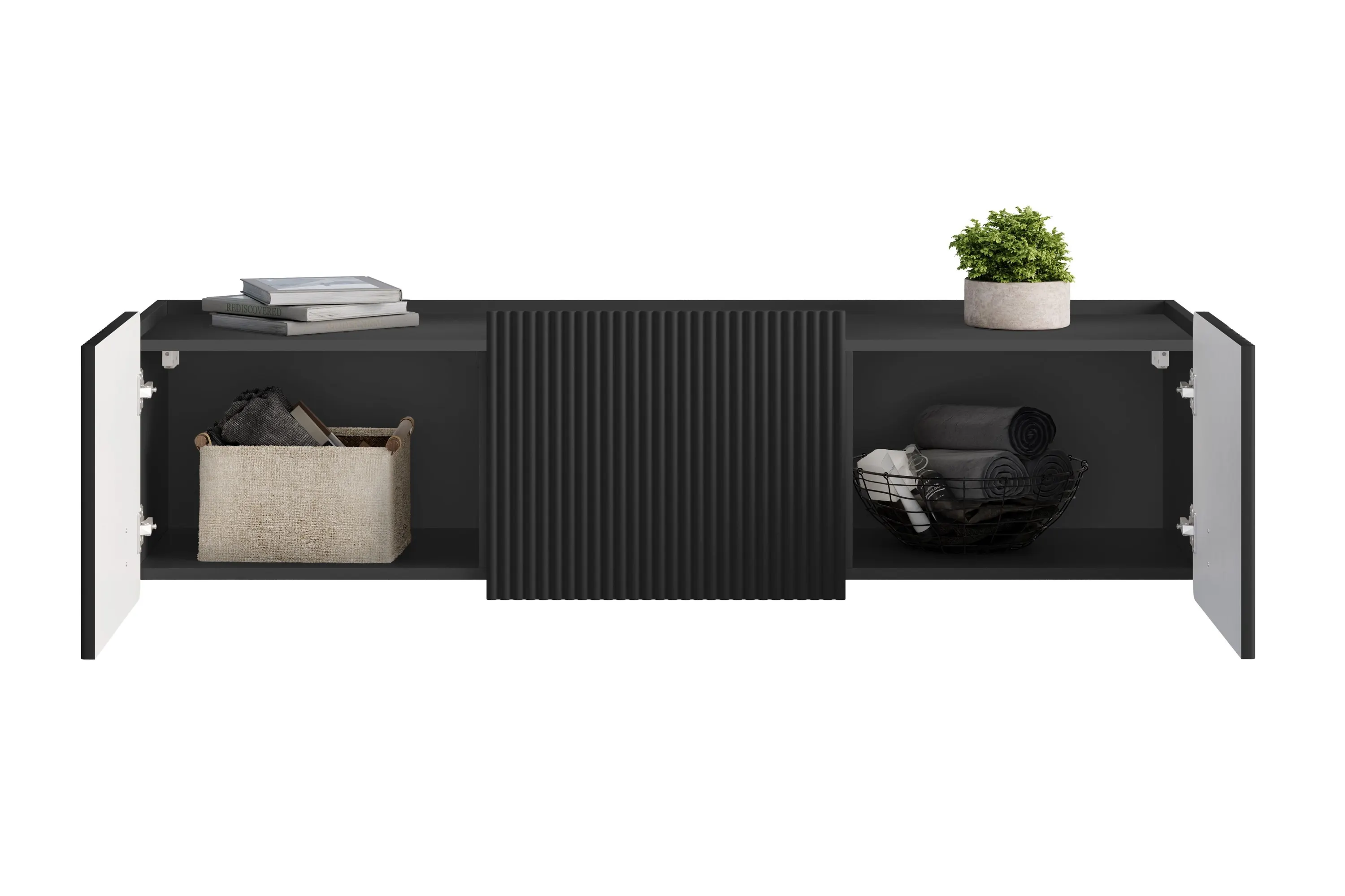 Szafka RTV wisząca MALMI 2-drzwiowa z 1 szufladą 150cm - czarny - złoty - B_166989