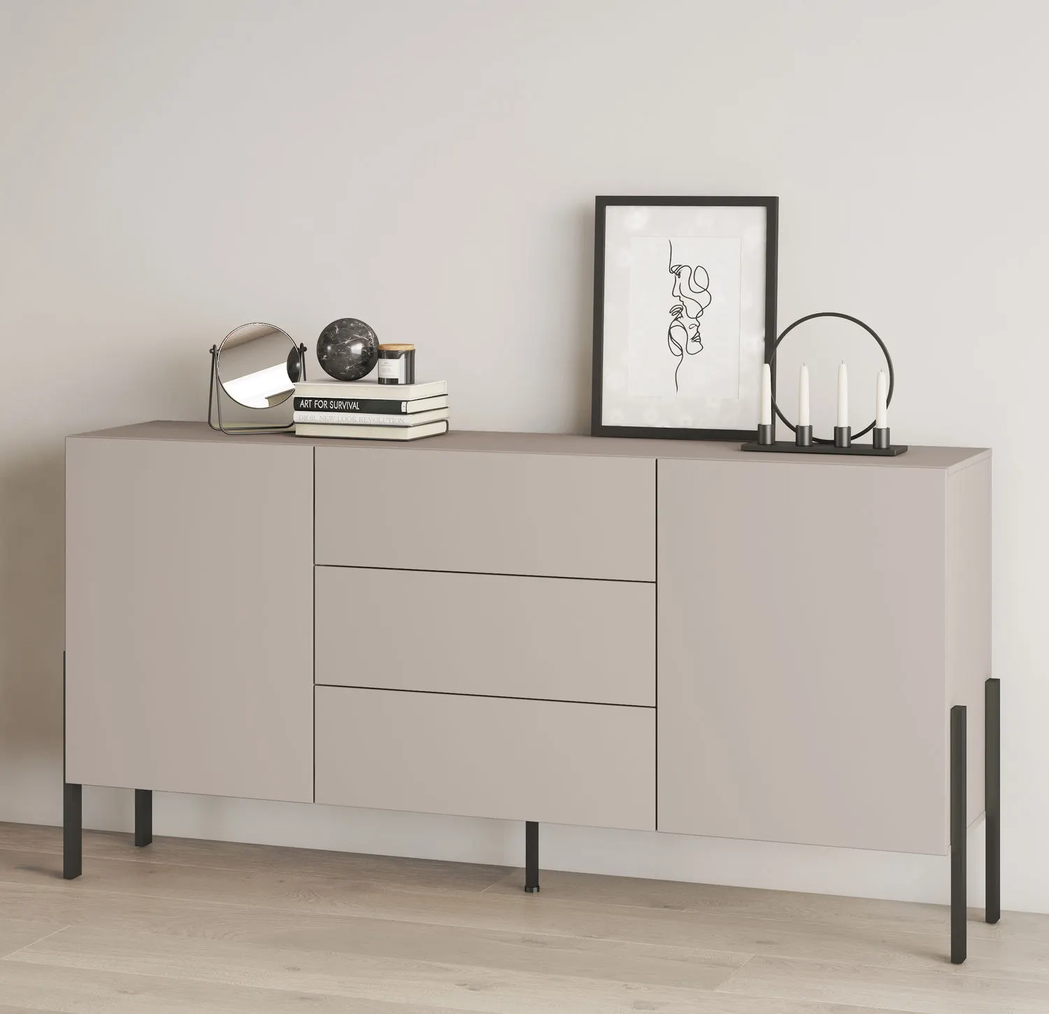 Komoda 2-drzwiowa z szufladami JUKON 184 cm kaszmirowa - 24KSND26