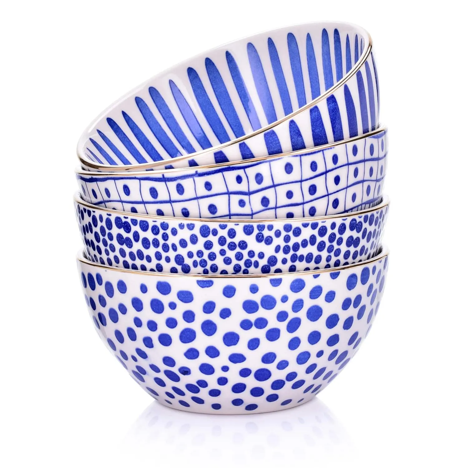 miska, porcelanowa, niebieski, kropki, zestaw misek