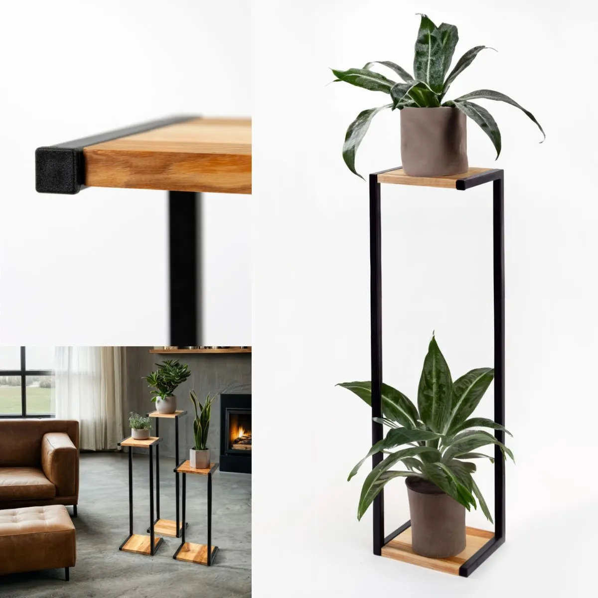 Kwietnik stojący metalowy AMIENS L czarny naturalny - LD_TZ000229