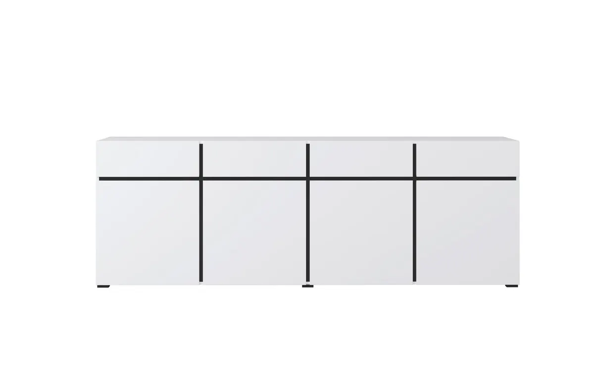 Komoda 4-drzwiowa z szufladami CROSS 225 cm biało-czarna — zdjęcie 3