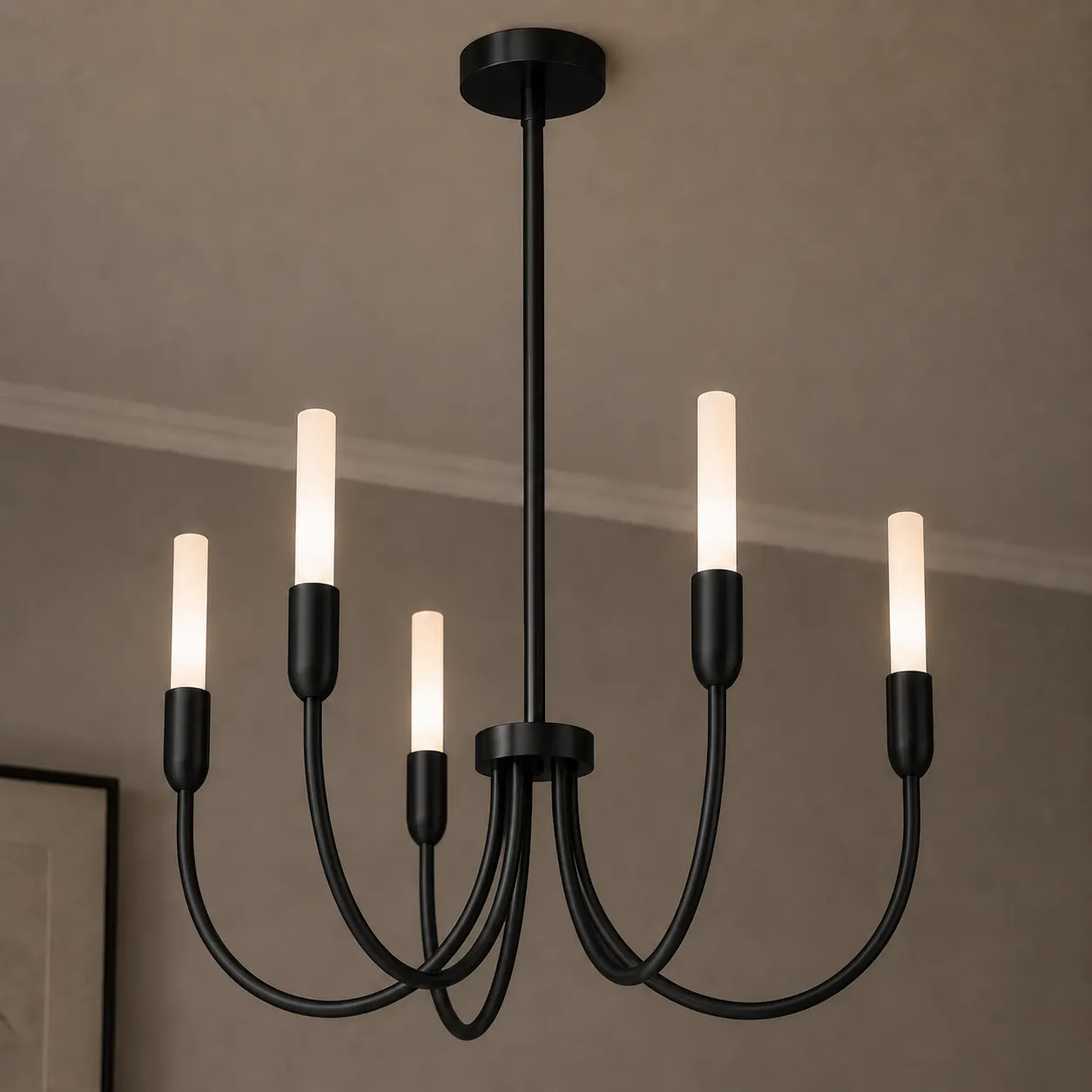 image lampa wisząca, chandelier, czarna rama, metalowy, pojedyncze źródła światła