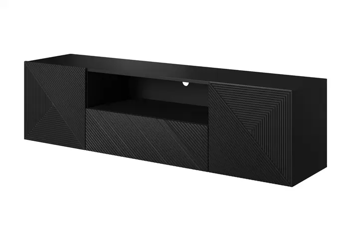 Szafka RTV ASHA 167 - czarny mat - ryflowany front - wisząca