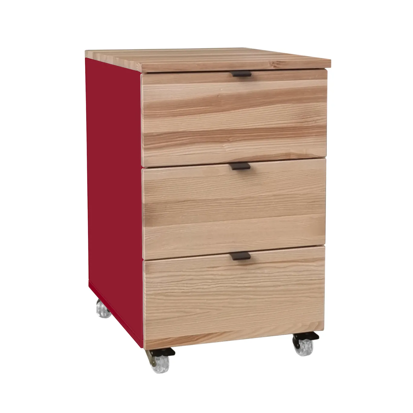 Kontenerek pod biurko z szufladami LUKA na kółkach 41x50 czerwony/naturalny jesion Szuflada, Meble, Szafka, Skrzynka pocztowa