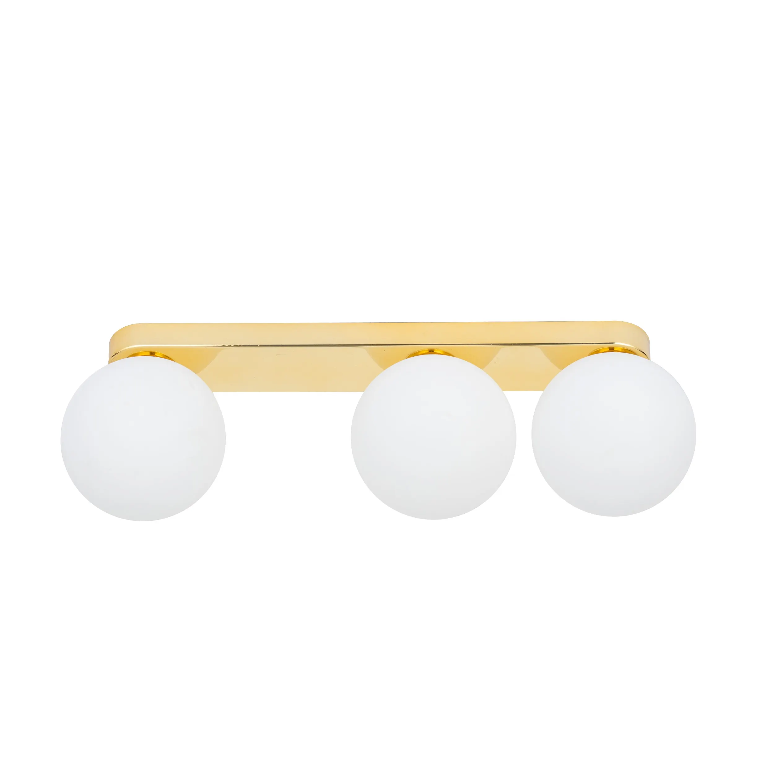 Lampa sufitowa BIANCA złota na listwie z białymi kloszami niesymetryczna potrójna 46x15x12cm - TK_4697