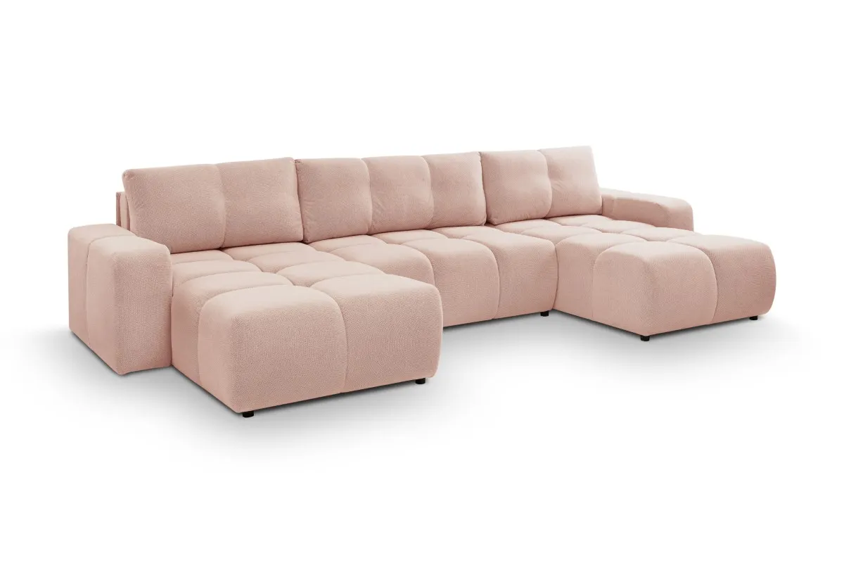 Narożnik rozkładany z pojemnikiem SOHO U CURIO 395 cm pikowany różowy - SOHO_NAR_CURIO60_U