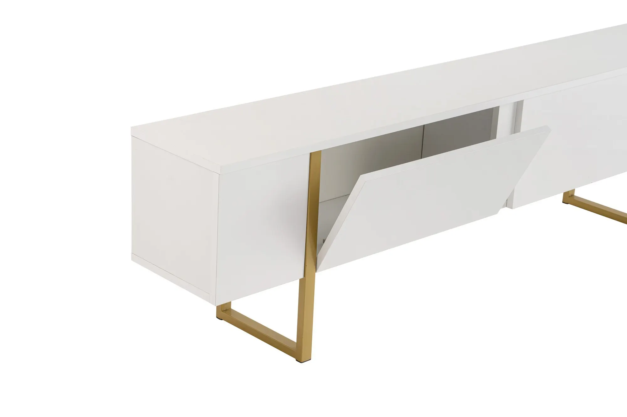 Szafka RTV 2-drzwiowa SERENITY 180 cm biała złoty stelaż — zdjęcie 5