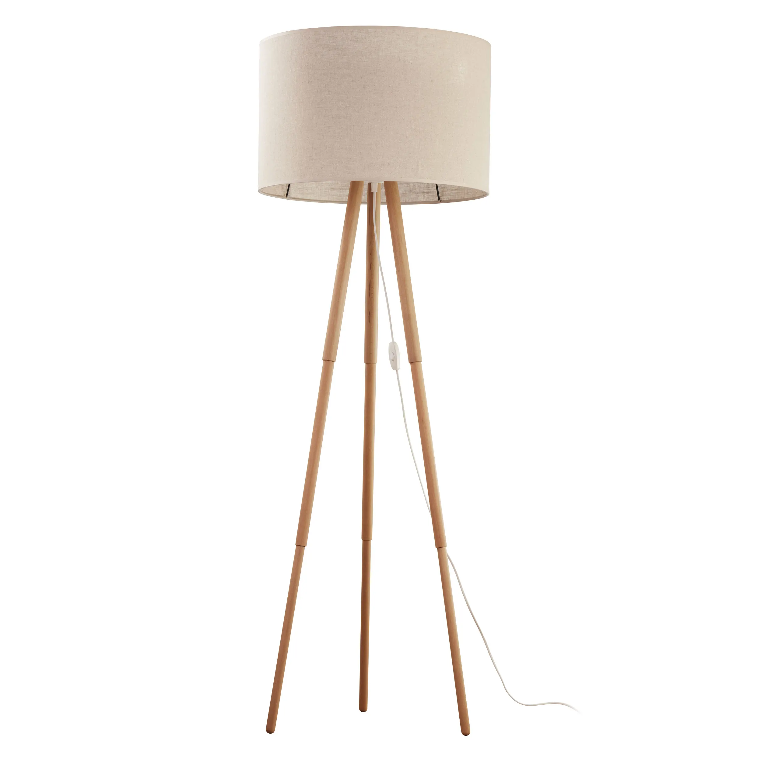 Lampa podłogowa TOKYO sosnowe nogi z brązowym okrągłym abażurem 148x50cm